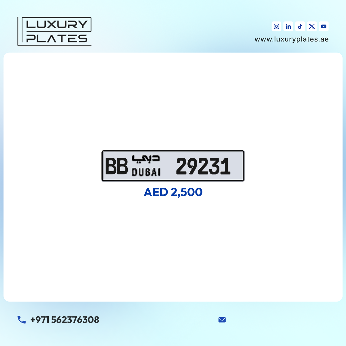 Plate number Dubai 29231 code BB For sale