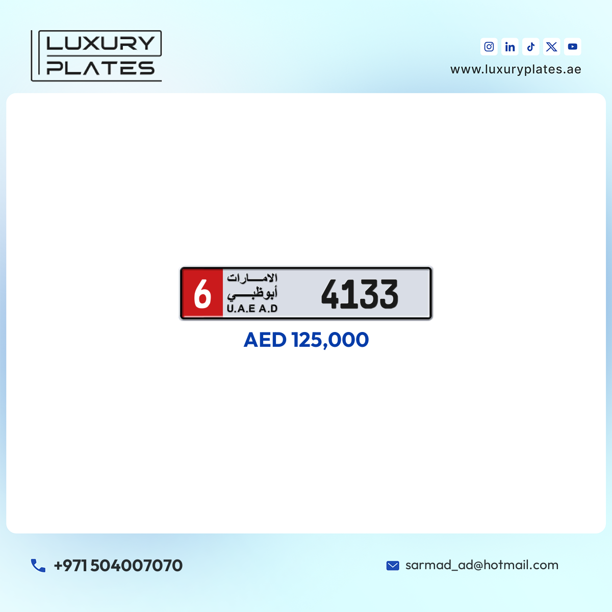 6 4133 Abu Dhabi License Plate
