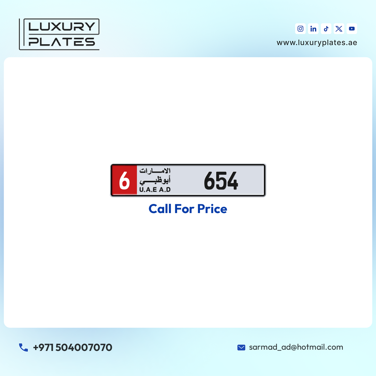 6 654 Abu Dhabi License Plate