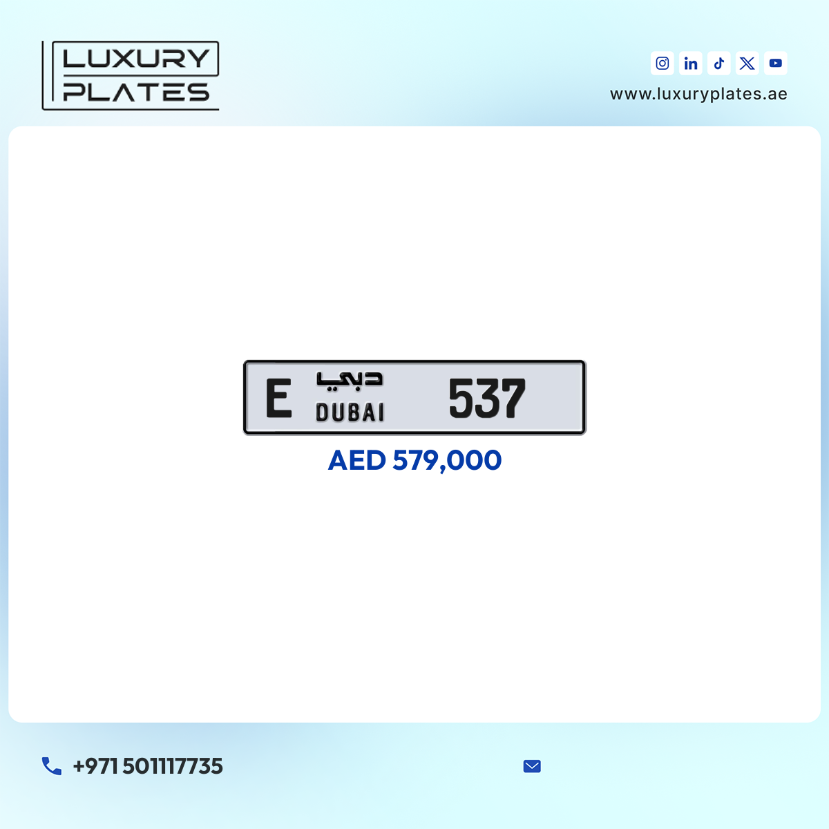 E 537 Dubai License Plate