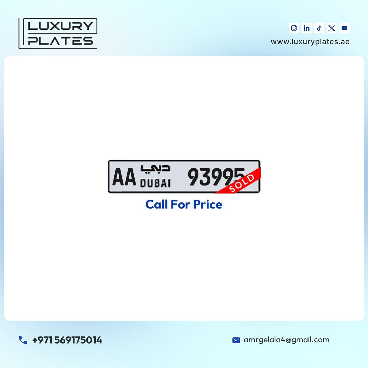 AA 93995 Dubai License Plate