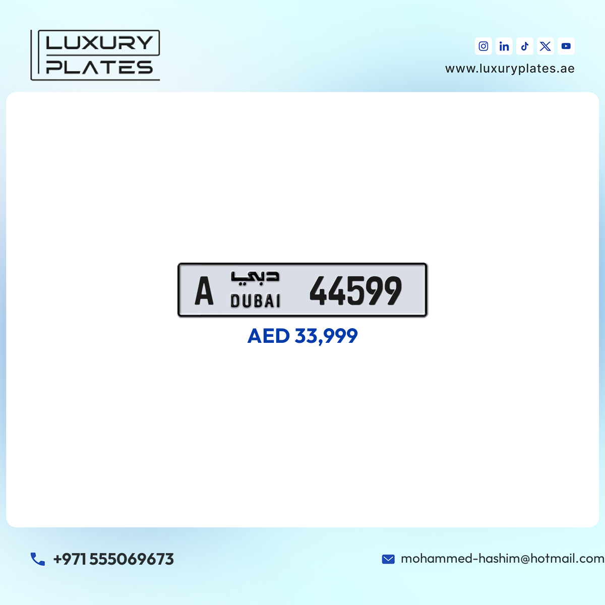 A 44599 Dubai License Plate