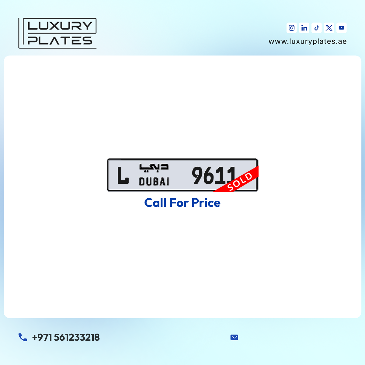 L 9611 Dubai License Plate