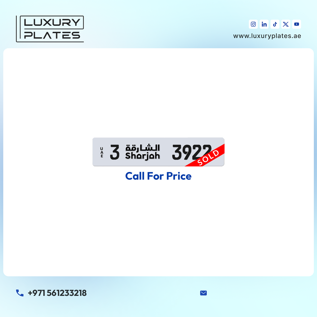 3 3922 Sharjah License Plate