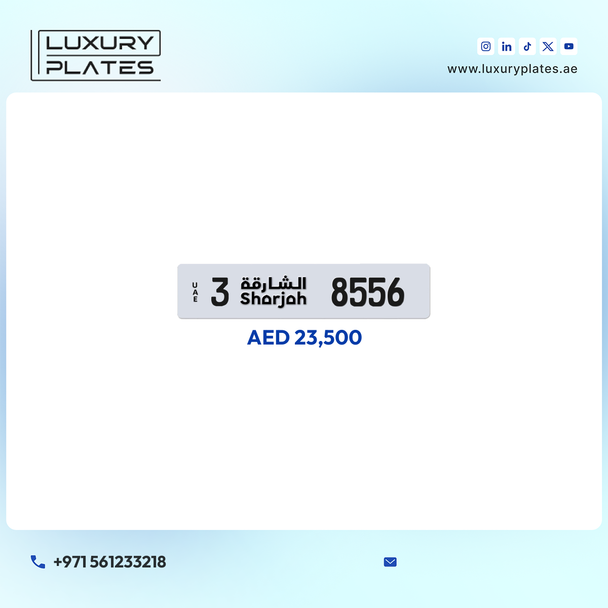3 8556 Sharjah License Plate