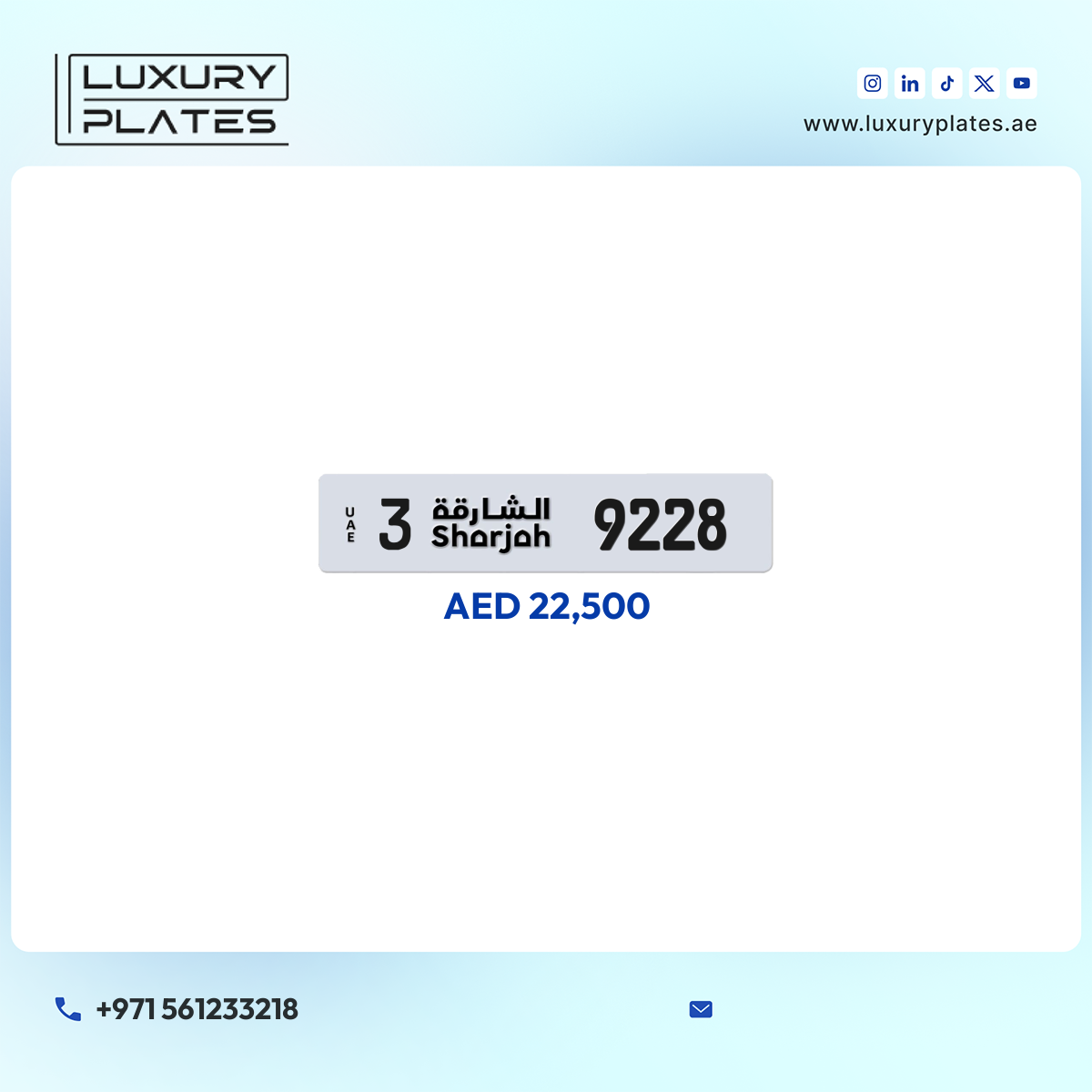 3 9228 Sharjah License Plate