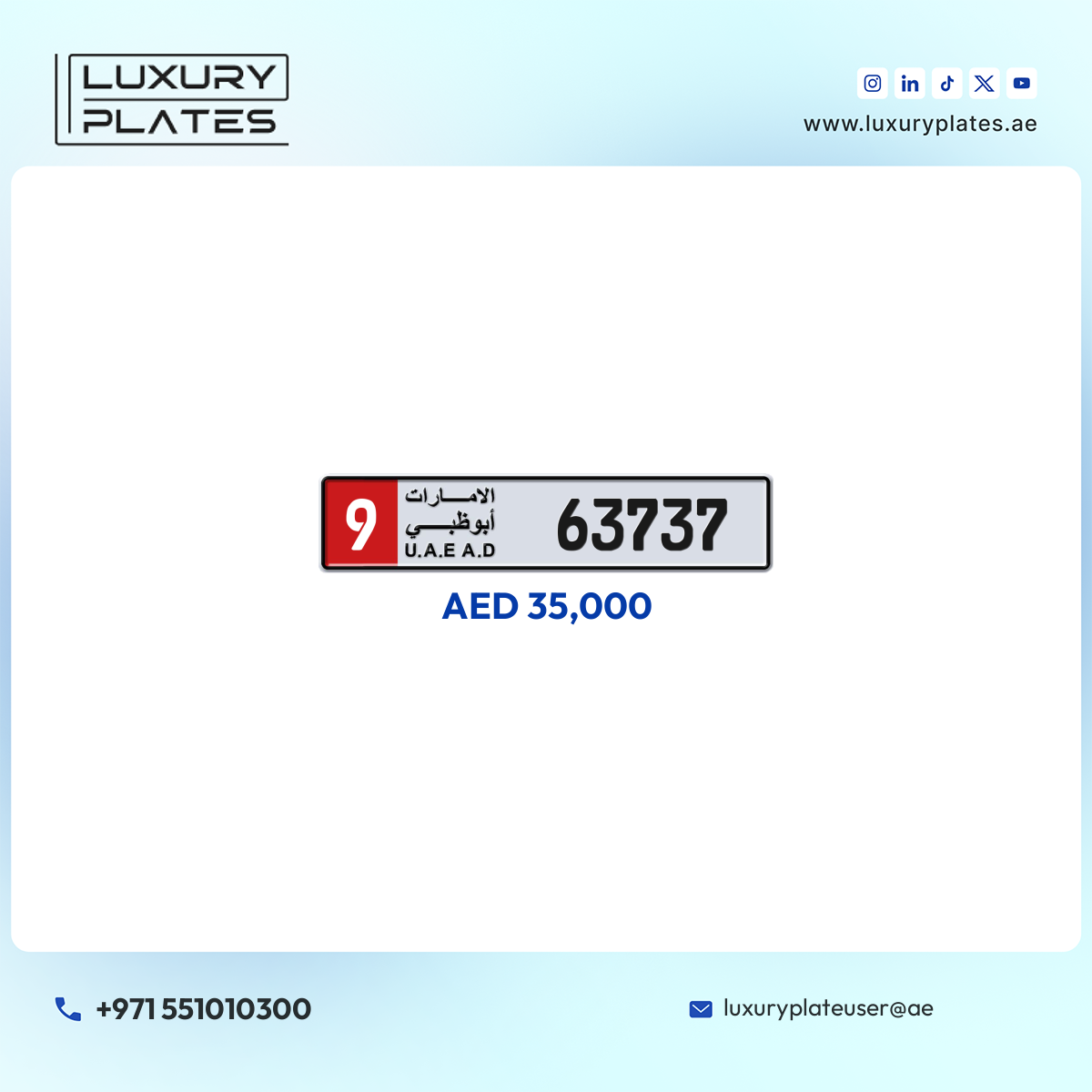 9 63737 Abu Dhabi License Plate