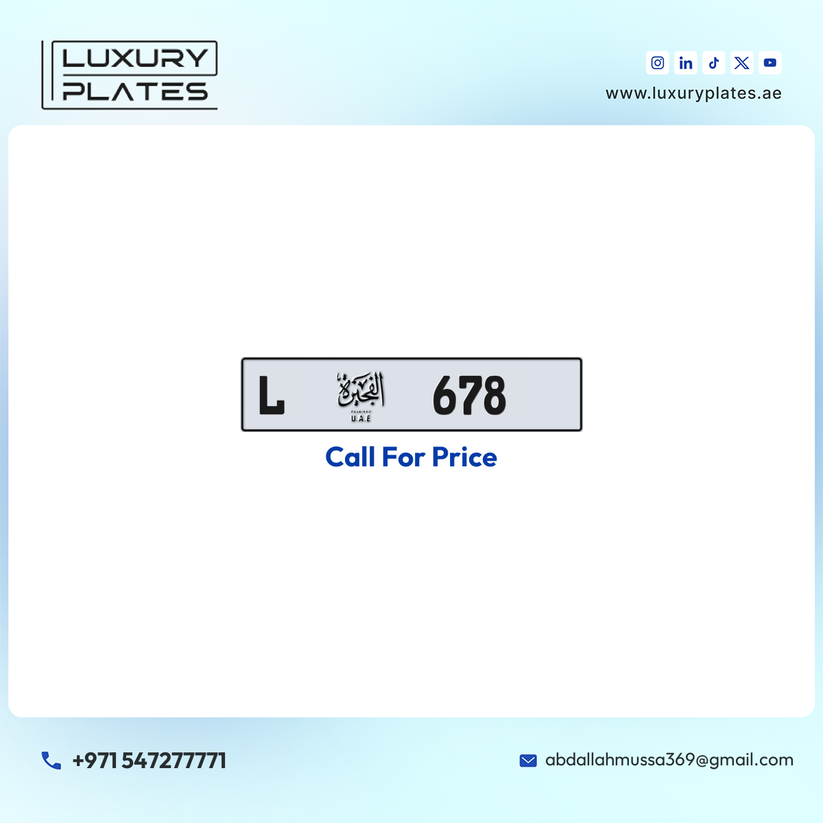 L 678 Fujairah License Plate