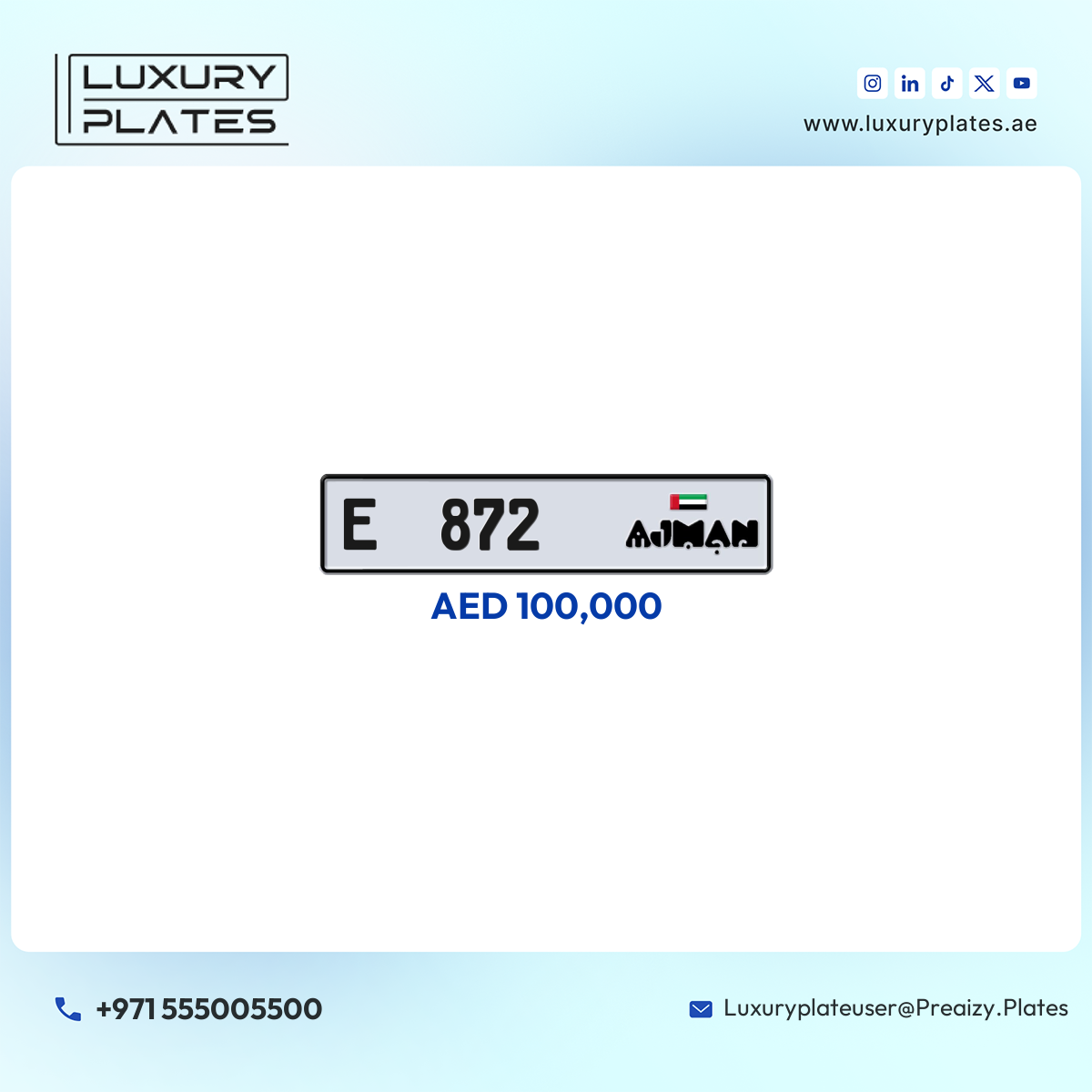 E 872 Ajman License Plate