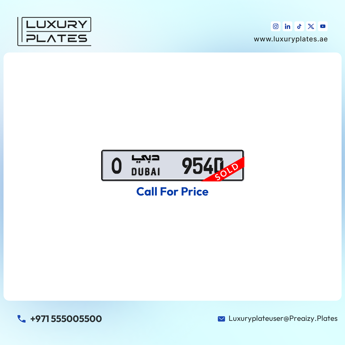 O 9540 Dubai License Plate