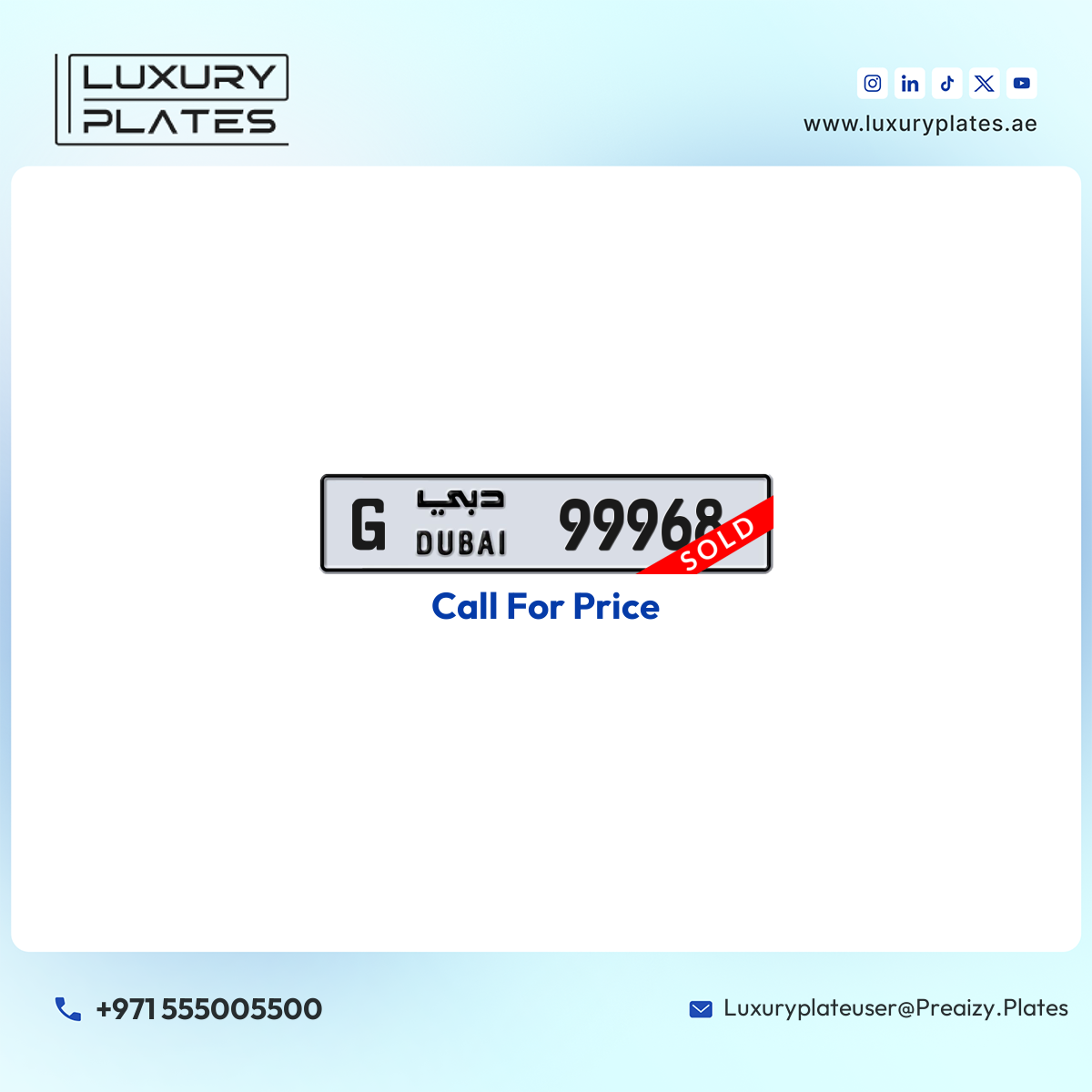 G 99968 Dubai License Plate
