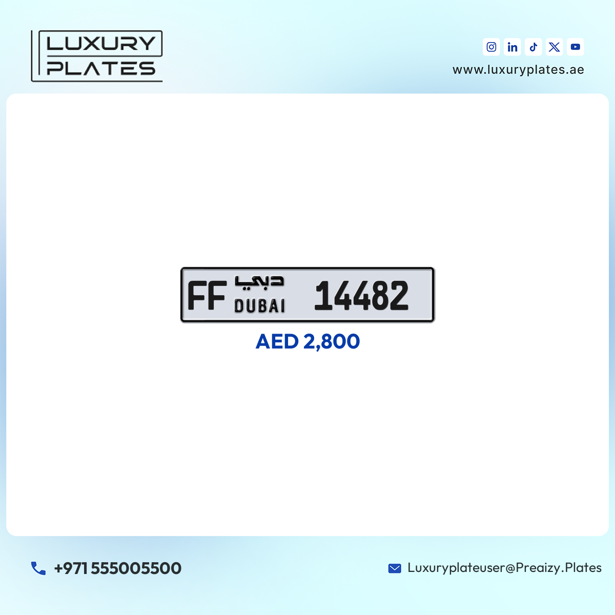 FF 14482 Dubai License Plate
