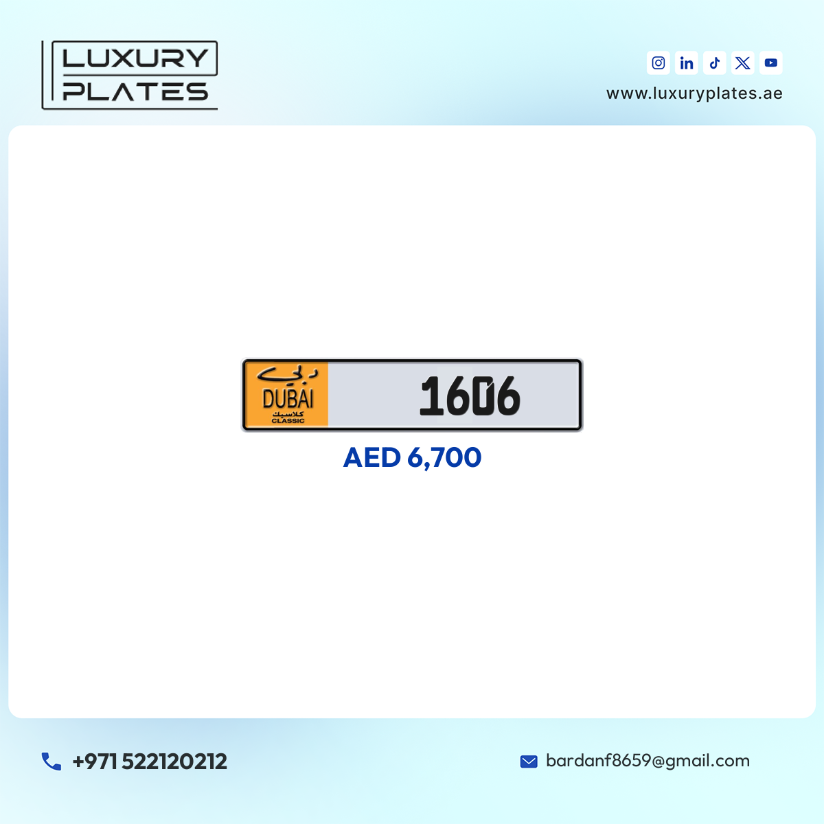 NOC 1606 Dubai Classic License Plate