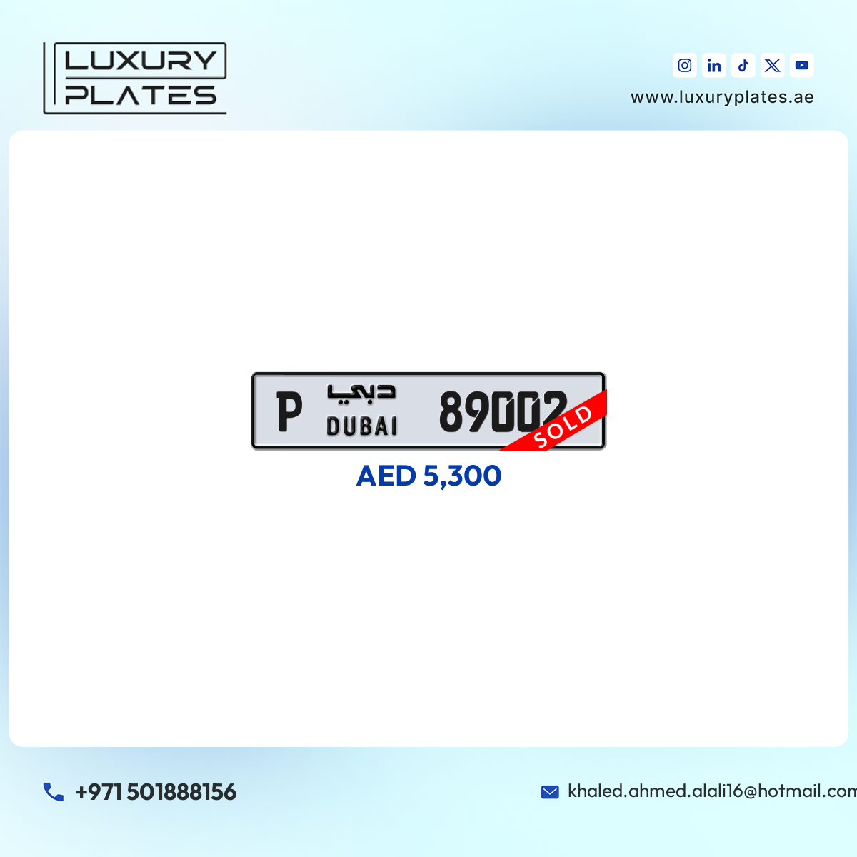 P 89002 Dubai License Plate