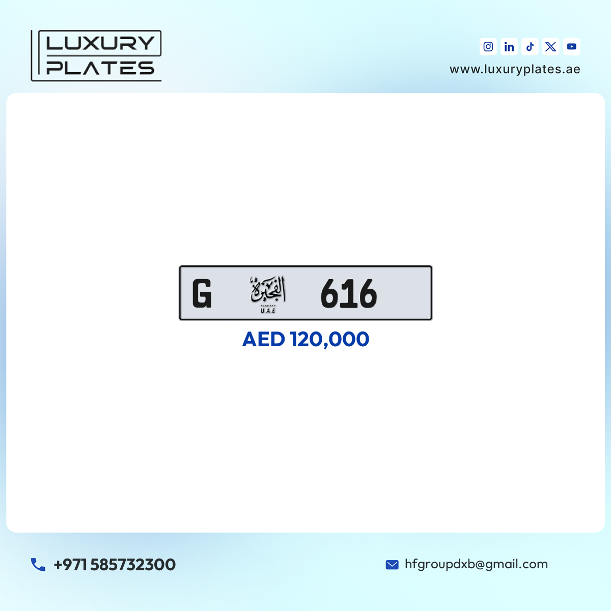 G 616 Fujairah License Plate