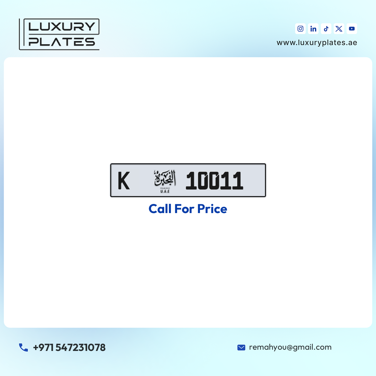 K 10011 Fujairah License Plate
