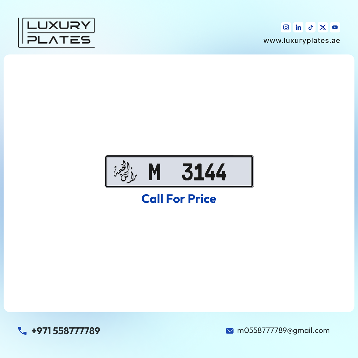 M 3144 Ras Al Khaimah License Plate