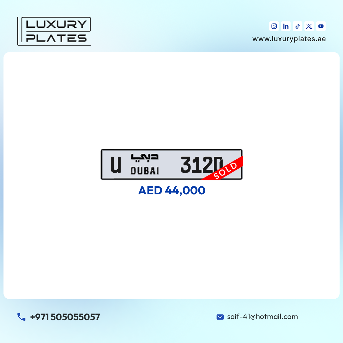U 3120 Dubai License Plate