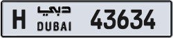 H 43634 Dubai License Plate