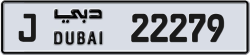 J 22279 Dubai License Plate