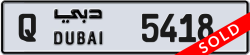 Plate number Dubai 5418 code Q For sale
