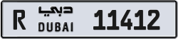 R 11412 Dubai License Plate