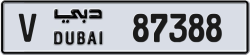 V 87388 Dubai License Plate