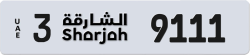 3 9111 Sharjah License Plate