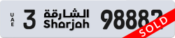 Plate number Sharjah 98882 code 3 For sale